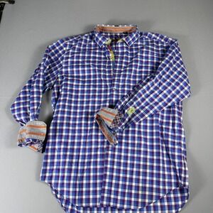 Robert Graham Shirt Mens 2XL Blue Purple Plaid Long Sleeve Button Up Casual